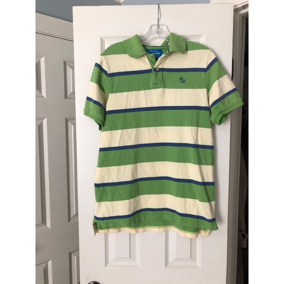 Vtg Abercrombie & Fitch Mens Sz Large Polo Shirt Rugby Stripe Green Blue Cream - Picture 1 of 7